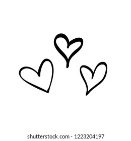 Heart symbols, love icon handmade draw, isolated vectors