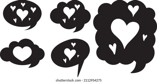 Heart symbols in speech bubbles set illustration