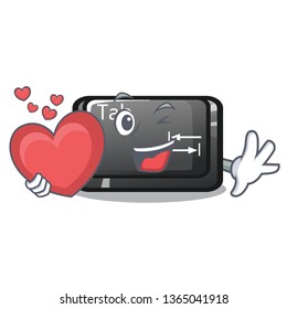 With heart tab button attached to cartoon keyboard