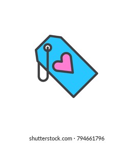 Heart tag label filled outline icon, line vector sign, linear colorful pictogram isolated on white. love sale symbol, logo illustration. Pixel perfect vector graphics