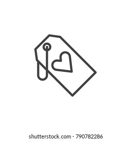 Heart tag label line icon, outline vector sign, linear style pictogram isolated on white. Buy love symbol, logo illustration. Editable stroke