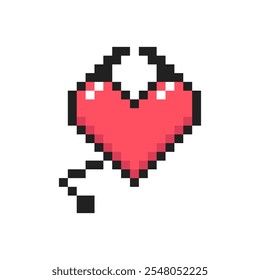 Coração com cauda e chifres ícone de 8 bits, item de arte de pixel do coração.