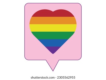 Heart talk speech bubble with lgbtiq+ flag.