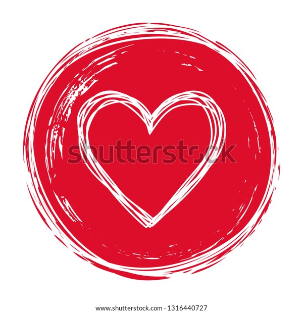 Heart\
tangled grungy scribble in an ink circle hand drawn with brush.\
Isolated on white background. Vector\
illustration