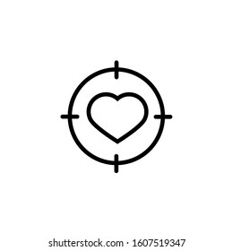 Heart in Target aim line icon. Chat bubble design. Love dating symbol. Valentines day sign. Outline concept. Thin line valentine target icon. Vector