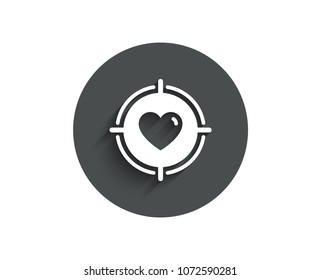 Heart in Target aim simple icon. Love dating symbol. Valentines day sign. Circle flat button with shadow. Vector