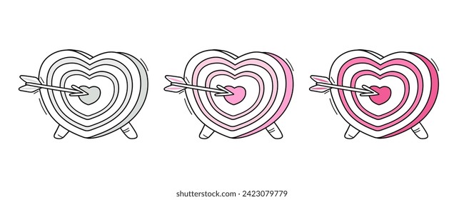 Heart target. The arrow hits the center. Accuracy. Concept icon in doodle style.