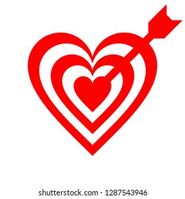 Heart target with arrow symbol icon - red simple, isolated - vector illustration