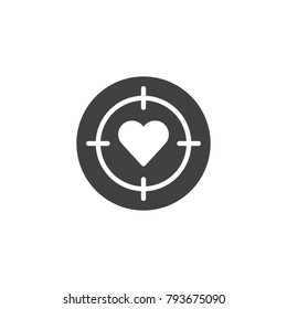 Heart target icon vector, filled flat sign, solid pictogram isolated on white. Aim with heart symbol, logo illustration.