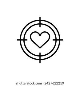 Ilustración vectorial de icono de corazón. Dartboard en fondo aislado. Concepto de citas amorosas.