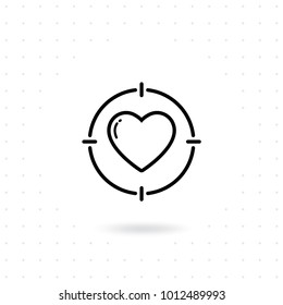 Heart target line icon. Heart in target aim simple icon. Valentines day sign. Love on target. Vector illustration