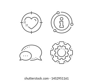 Heart target line icon. Chat bubble, info sign elements. Love emotion aim sign. Valentine day symbol. Linear heart target outline icon. Information bubble. Vector