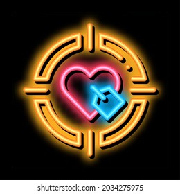 Heart Target neon light sign vector. Glowing bright icon Heart Target sign. transparent symbol illustration