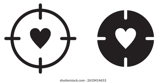 Heart target outline and filled icon. vector illustration.