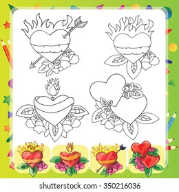 Heart Tattoo Design - flash set -  coloring book