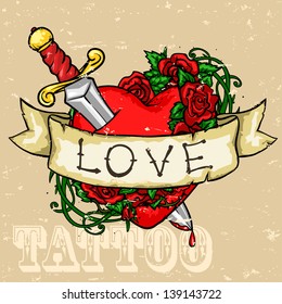 Heart Tattoo Design, Grunge Effect Is Removable.