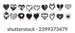 Heart tattoo gothic set, graffiti rock flame shape kit, vector u2k abstract love logo concept. Valentine punk retro sticker collection, neotribal web goth decoration. Dripping heart tattoo prints
