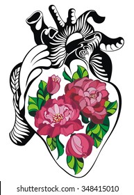Heart tattoo with roses.Vector Heart  for your design