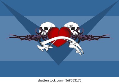heart tattoo skullbackground in vector format very easy to edit