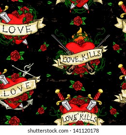 Heart Tattoos pattern, Grunge background