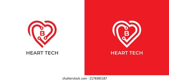 Heart Tech Logo Concept sign icon symbol Design with Letter B. Technology Logo. Vector illustration logo template