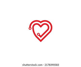 Heart Tech Logo Concept sign icon symbol Design. Medical Tech Logo. Vector illustration logo template