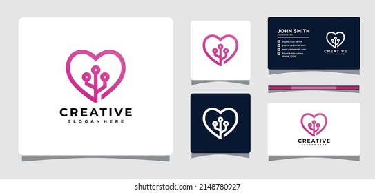 Plantilla De Logotipo De Tecnología De Corazón Con Inspiración De Diseño De Tarjeta De Negocios