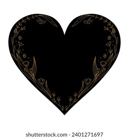 Heart template decorated with botanical elements in boho style. Heart with blank space and floral arrangement. Vector illustration