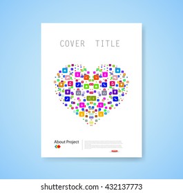heart template design with social network icons background