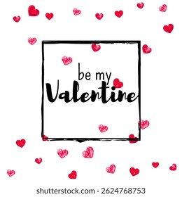 Heart Template. February Concept For Couple. Vintage Frame. Rose Happy Illustration. Greeting Backdrop For Gift. Red Modern Voucher. Pink Heart Template.
