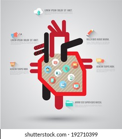 Heart template with flat icons. Can use for business concept. Printing, Website.