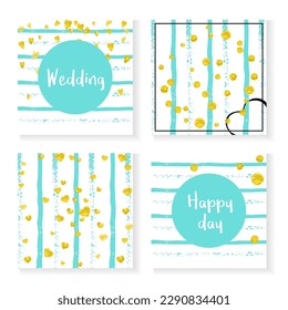 Heart Template. Stripe Party Frame. Nursery Effect. Marriage Particle. White Premium Painting. Decoration Illustration Set. Turquoise Glowing Print. Golden Heart Template