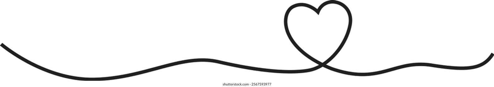 Heart Text Divider Icon with Hand Drawn Love Line for Valentine Design on White Background