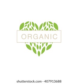 Heart With Text In Middle Organic Product Logo Cool Flat Vector Design Template On White Backgeound