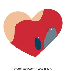 Heart texture. Love and pattern. Valentine's day concept. Colorful sticker. Abstract pattern - red, beige, grey elements isolated on white background