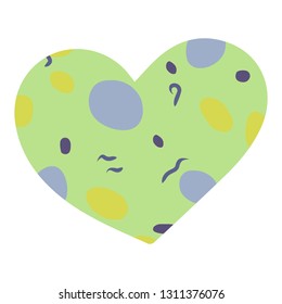Heart texture. Love and pattern. Valentine's day concept. Colorful sticker. Abstract pattern - green, blue, yellow elements isolated on white background