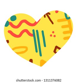 Heart texture. Love and pattern. Valentine's day concept. Colorful sticker. Abstract pattern - yellow, ble, orange, brown elements isolated on white background