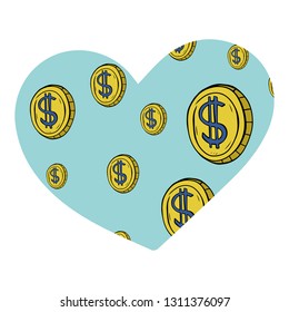 Heart texture. Love and pattern. Valentine's day concept. Colorful sticker. Abstract pattern - gold coin with dollar sign isolated on white background. Money and finance