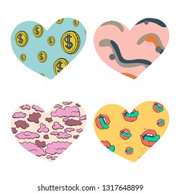 Heart texture. Love and pattern. Valentine's day concept. Colorful sticker. Abstract colorful set isolated on white background