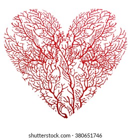 The heart with the texture of red coral. Vector illustration.