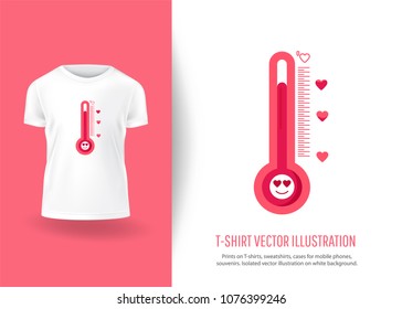 Heart thermometer. Decorative heart. Prints on T-shirts, sweatshirts, cases for  phones, souvenirs. Isolated vector illustration 