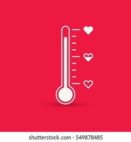 Heart thermometer icon. Love card. Vector