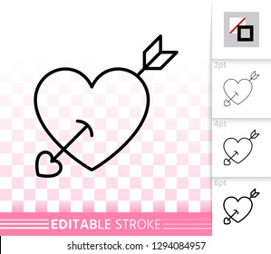 Heart thin line icon. Outline web sign of arrow. Valentine Day linear pictogram with different stroke width. Simple vector symbol, transparent background. Romantic editable stroke icon without fill