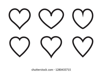 Heart thin line icons set isolated on white background. Modern collection of different linear hearts for web site, love logo and Valentine's day. Creative art concept, outline vector illustration