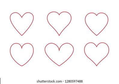 Heart thin line icons set isolated on white background. Modern collection of different linear hearts for web site, love logo and Valentine's day. Creative art concept, outline vector illustration