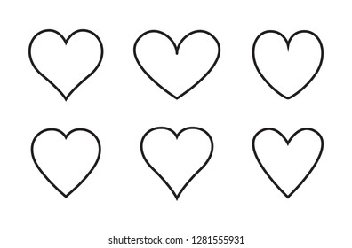 Heart thin line icons set isolated on white background. Modern collection of different linear hearts for web site, love logo and Valentine's day. Creative art concept, outline vector illustration