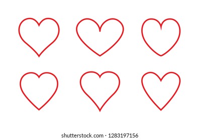 Heart thin line icons set isolated on white background. Modern collection of different linear hearts for web site, love logo and Valentine's day. Creative art concept, outline vector illustration