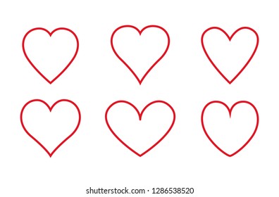 Heart thin line icons set isolated on white background. Modern collection of different linear hearts for web site, love logo and Valentine's day. Creative art concept, outline vector illustration