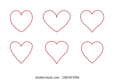 Heart thin line icons set isolated on white background. Modern collection of different linear hearts for web site, love logo and Valentine's day. Creative art concept, outline vector illustration