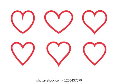 Heart thin line icons set isolated on white background. Modern collection of different linear hearts for web site, love logo and Valentine's day. Creative art concept, outline vector illustration